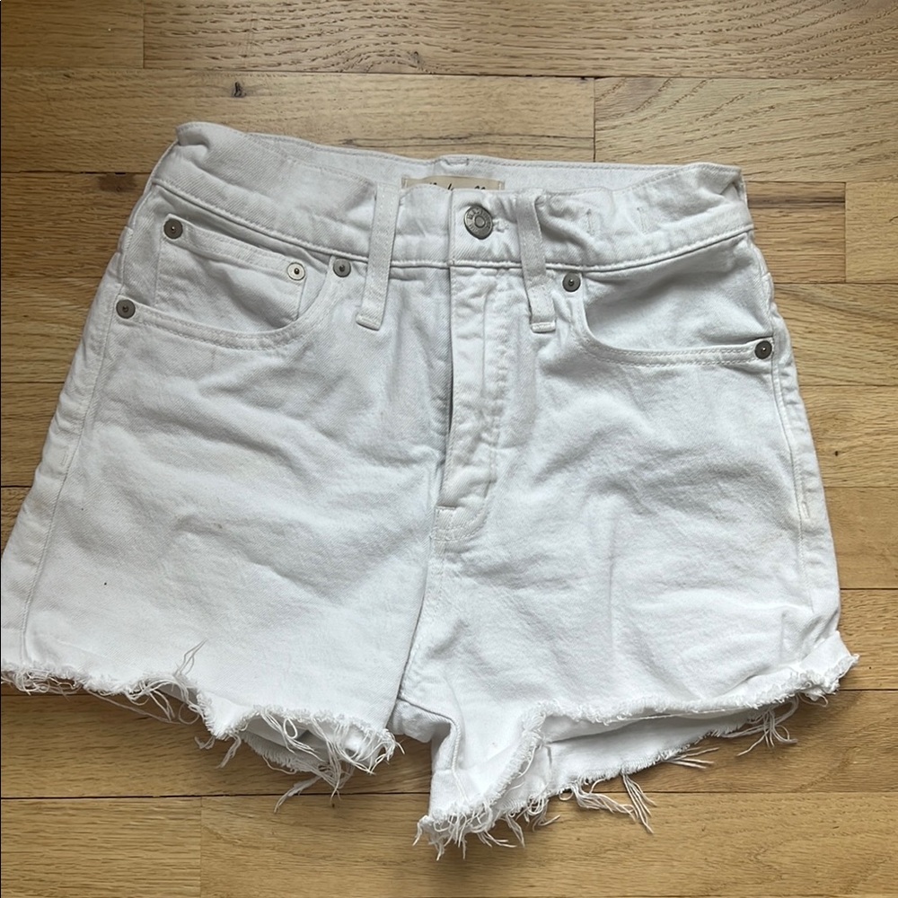 Madewell white denim high rise shorts, 25